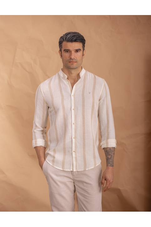 CAMISA LINO RAYAS CUELLO MAO