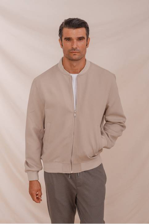 CAZADORA BOMBER DIAGONAL BEIGE